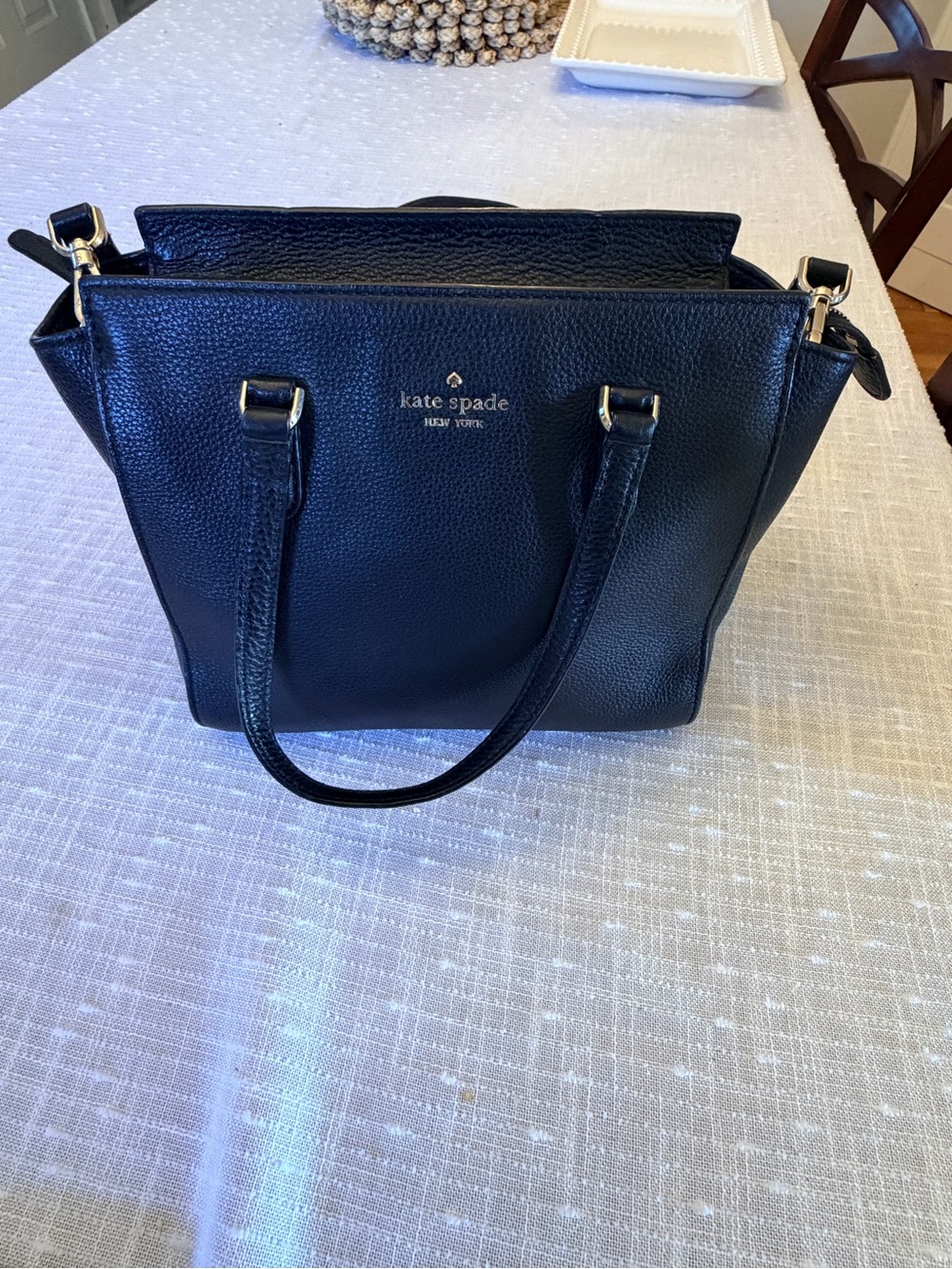 kate spade Black Pebbled Leather Tote with Gold Hardware